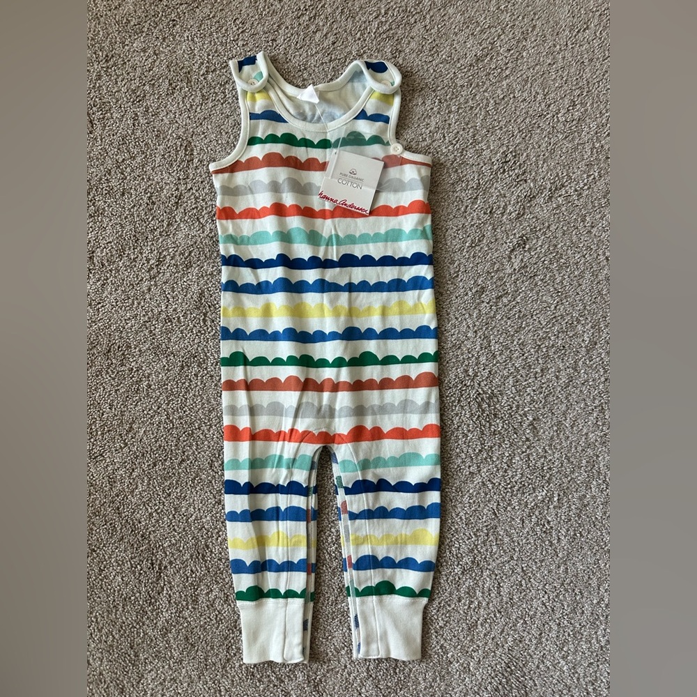 NWT Hanna Andersson Overalls Rainbow Stripe Organic Cotton Boy Girl Sz 80 18-24